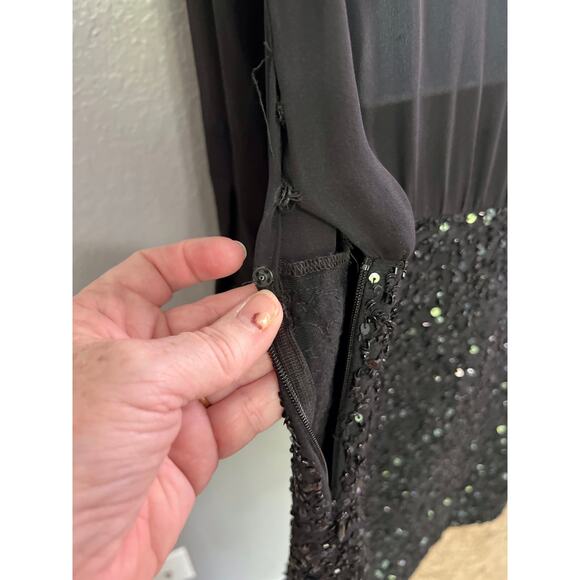 Haute Hippie Shirt Mini Dress M Black Silk Blend Sequin Beads Evening Party NWOT - Picture 6 of 11